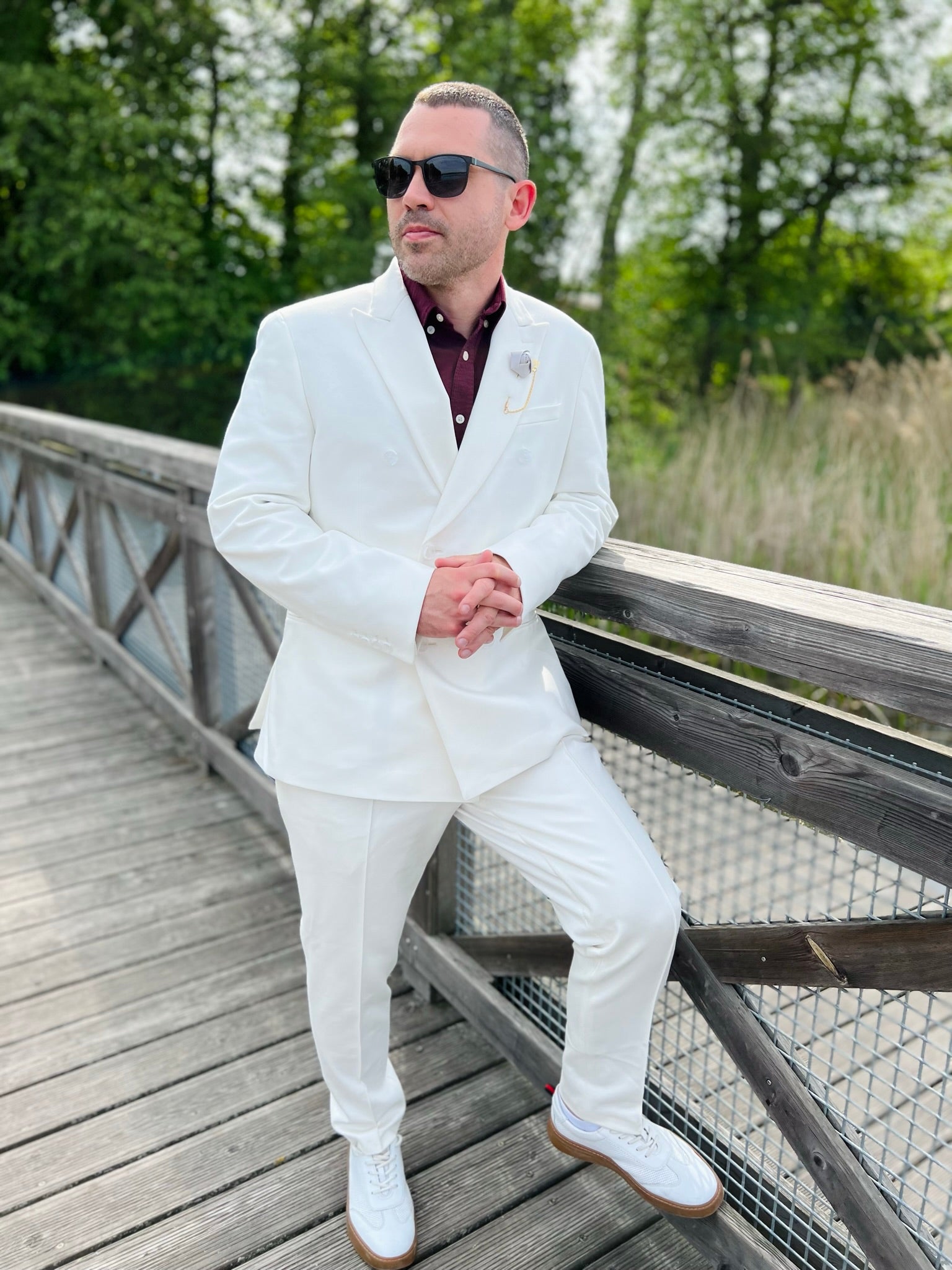 White double-breasted suit