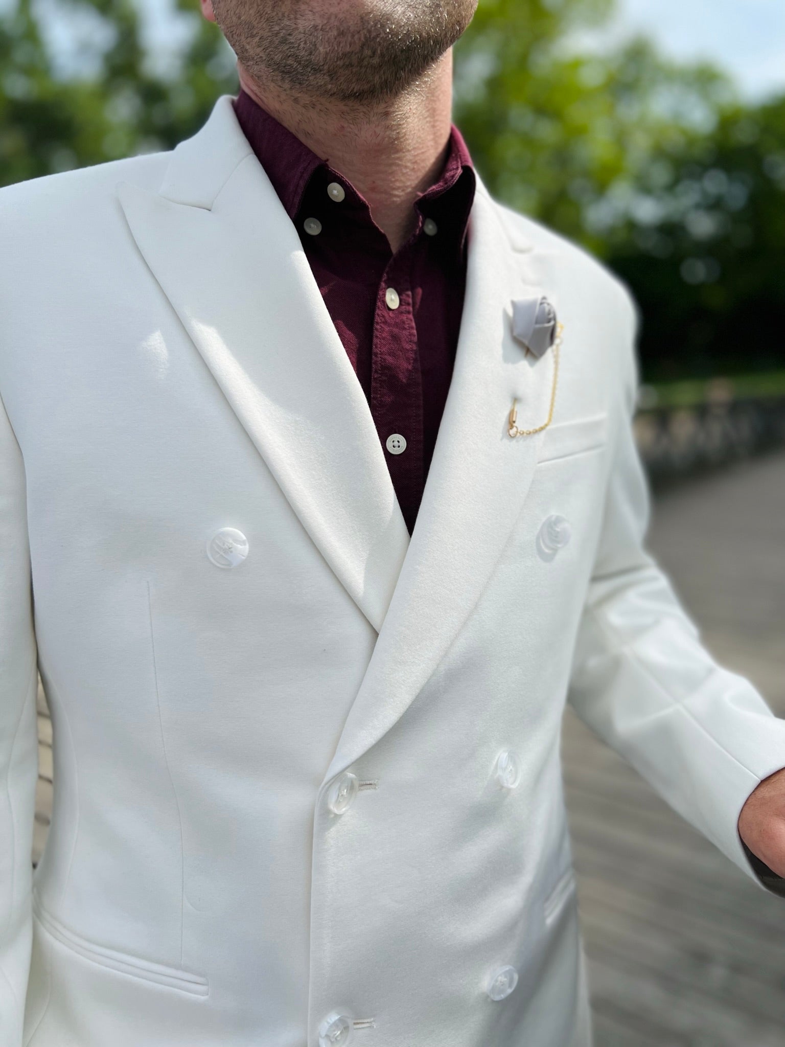 White double-breasted suit