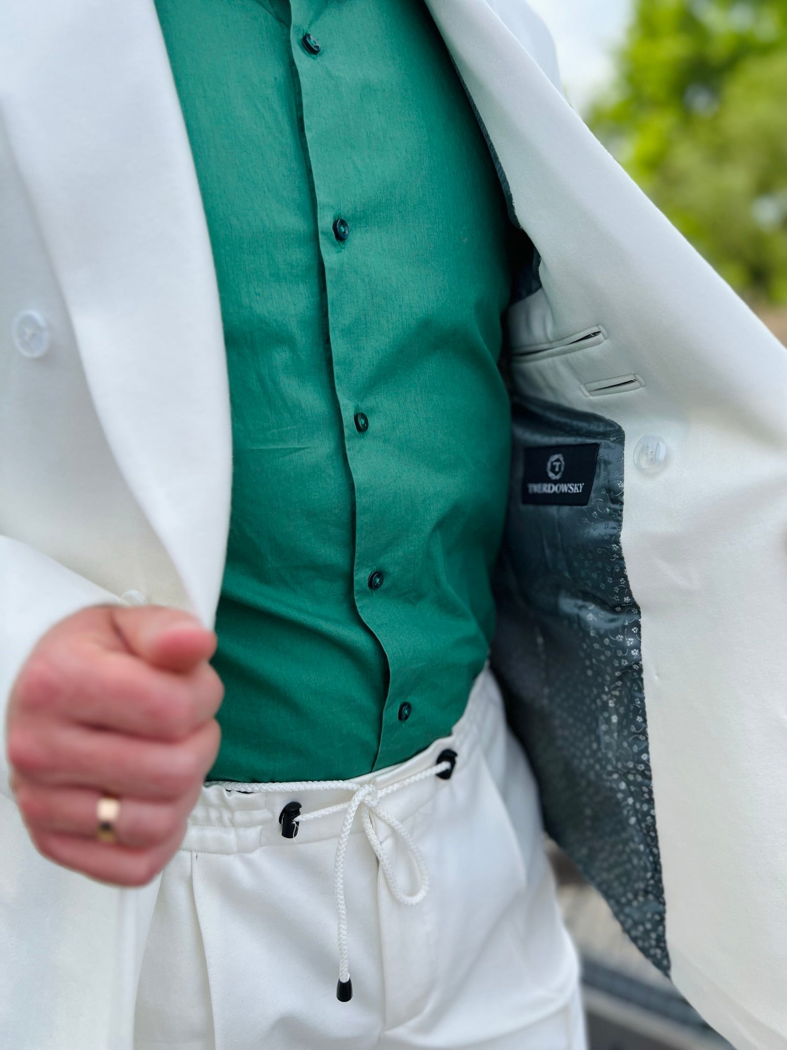 White double-breasted suit